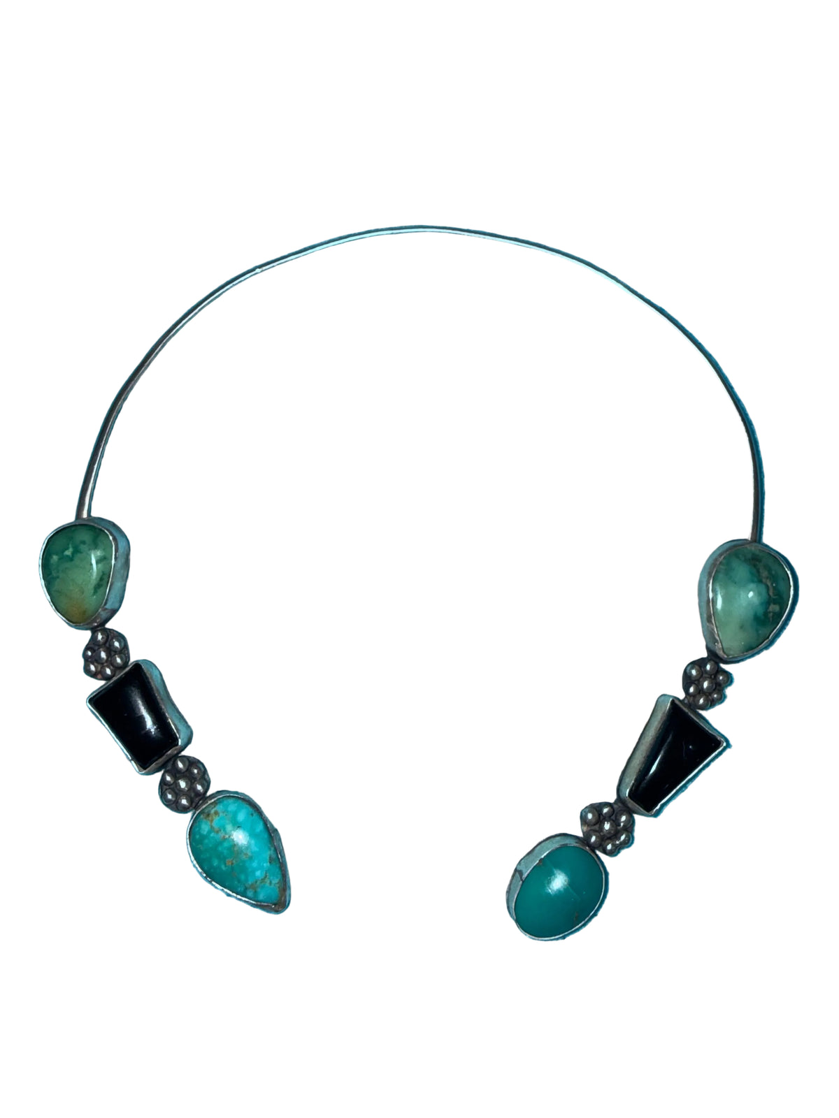 Midnight in Emerald Valley – Turquoise & Black Onyx Collar Necklace